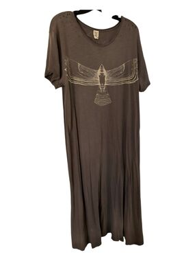Magnolia Pearl Charcoal Gray Maxi Dress with Ivory Bird Motif